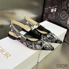 J''Adior Slingback Ballerina Flats Women Plan de Paris Motif Cotton Black - Christian Dior Outlet