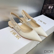 J''Adior Slingback Ballerina Flats Women Satin and Cotton White - Christian Dior Outlet