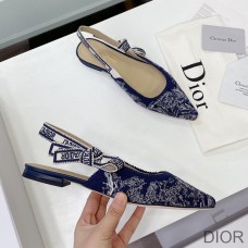 J''Adior Slingback Ballerina Flats Women Toile de Jouy Motif Cotton Blue - Christian Dior Outlet