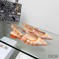 J''Adior Slingback Ballerina Flats Women Toile de Jouy Motif Cotton Orange - Christian Dior Outlet
