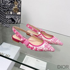 J''Adior Slingback Ballerina Flats Women Toile de Jouy Motif Cotton Rose - Christian Dior Outlet