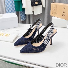 J''Adior Slingback Pumps Women D - Lace Macrame Motif Mesh Blue - Christian Dior Outlet