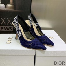 J''Adior Slingback Pumps Women D - Lace Macrame Motif Mesh Navy Blue - Christian Dior Outlet