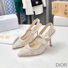J''Adior Slingback Pumps Women D - Lace Macrame Motif Mesh White - Christian Dior Outlet