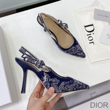 J''Adior Slingback Pumps Women Toile de Jouy Motif Cotton Blue - Christian Dior Outlet