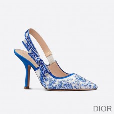 J''Adior Slingback Pumps Women Toile de Jouy Motif Cotton Bright Blue - Christian Dior Outlet