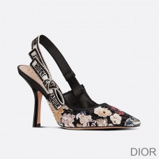 J''Adior Slingback Pumps Women Toile de Jouy Pop Motif Cotton with Beads and Strass Black - Christian Dior Outlet