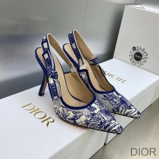 J''Adior Slingback Pumps Women Toile de Jouy Voyage Motif Cotton Blue - Christian Dior Outlet