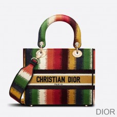 Medium Lady D - lite Bag D - Stripes Motif Canvas Multicolor - Christian Dior Outlet