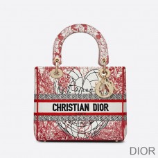 Medium Lady D - lite Bag Dioramour D - Royaume d''Amour Motif Canvas Red/White - Christian Dior Outlet