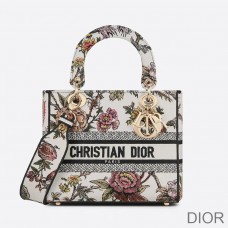 Medium Lady D - lite Bag Jardin Botanique Motif Canvass White - Christian Dior Outlet