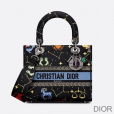 Medium Lady D - lite Bag Pixel Zodiac Motif Canvas Black - Christian Dior Outlet