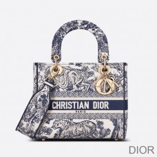 Medium Lady D - lite Bag Toile de Jouy Motif Canvas Blue M0565OTDT M808 - Christian Dior Outlet