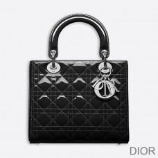 Medium Lady Dior Bag Patent Cannage Calfskin Black/Silver - Christian Dior Outlet