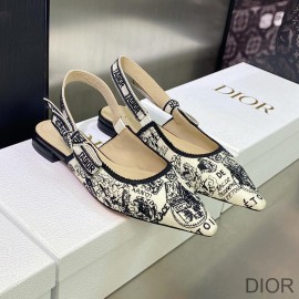 J''Adior Slingback Ballerina Flats Women Plan de Paris Motif Cotton White - Christian Dior Outlet